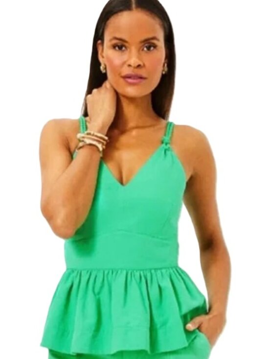 Lilly Pulitzer Spearmint Green Crishna Rope Neck V-Neck Summer Top Size 16 - Picture 1 of 3
